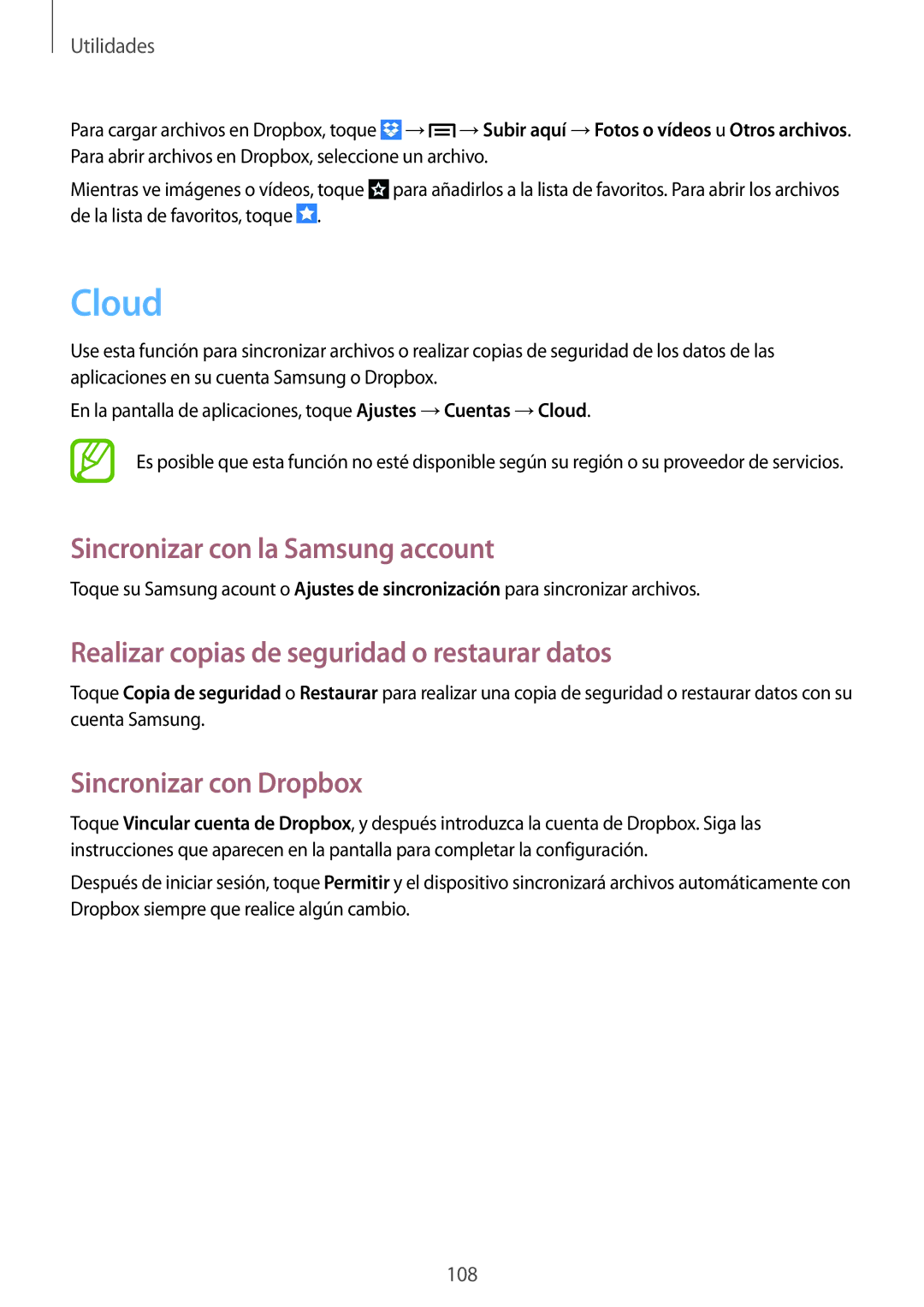 Samsung GT-I9515ZWAPHE manual Cloud, Sincronizar con la Samsung account, Realizar copias de seguridad o restaurar datos 