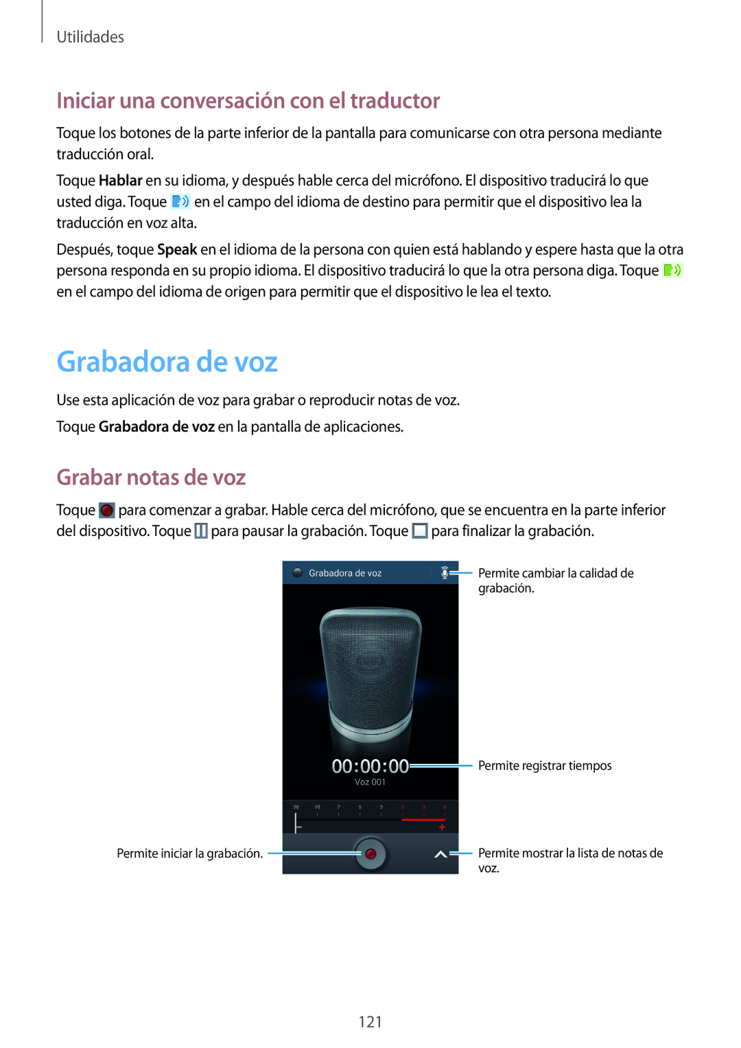 Samsung GT-I9515ZWAXEH, GT-I9515ZWAXEO Grabadora de voz, Iniciar una conversación con el traductor, Grabar notas de voz 