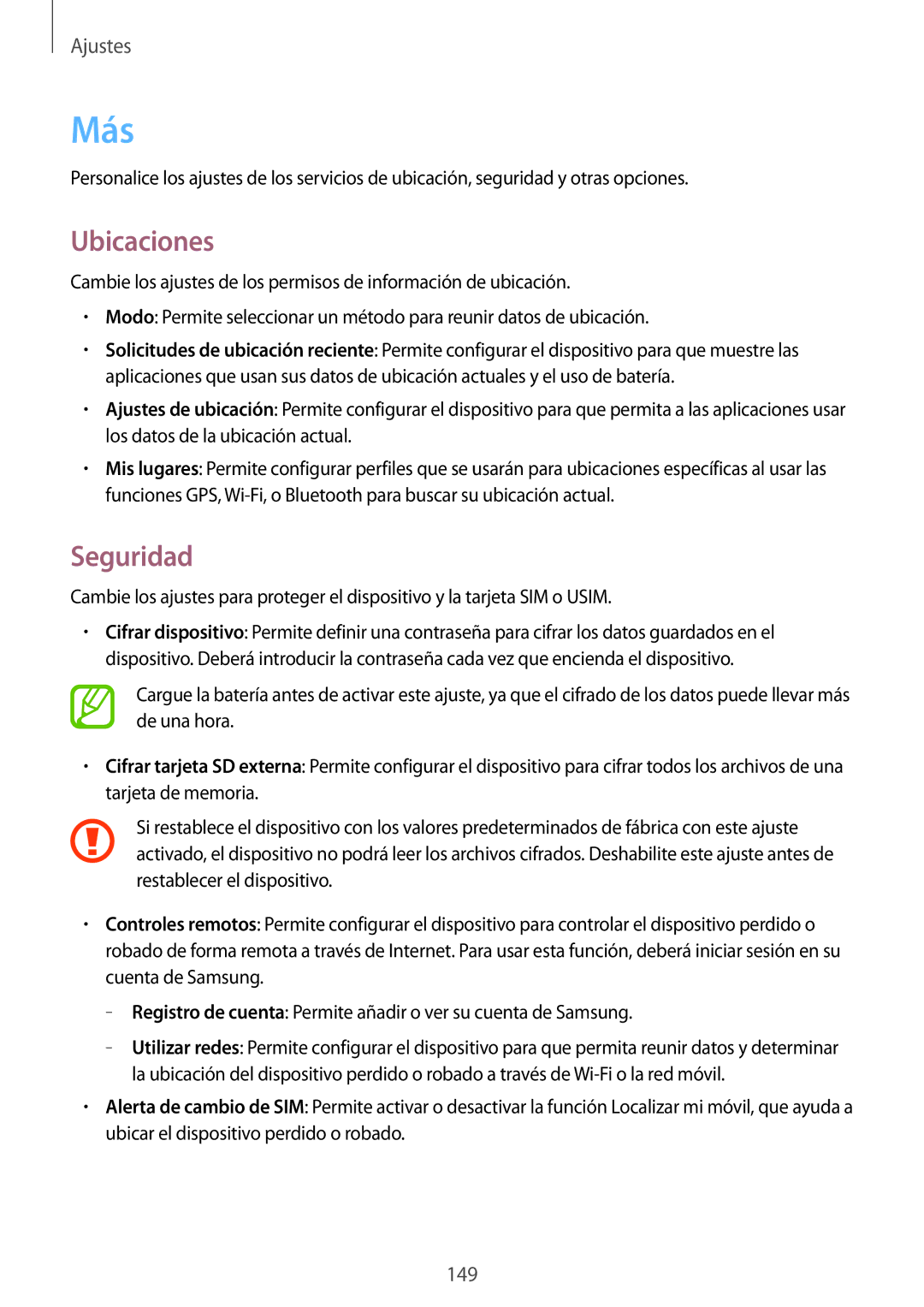 Samsung GT-I9515ZKAXEH, GT-I9515ZWAXEO, GT-I9515DKYDBT, GT-I9515ZWASEB, GT-I9515ZWAXEF manual Más, Ubicaciones, Seguridad 