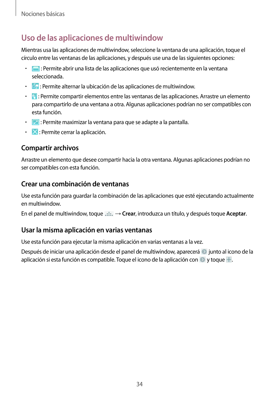 Samsung GT-I9515ZSAATO manual Uso de las aplicaciones de multiwindow, Compartir archivos, Crear una combinación de ventanas 