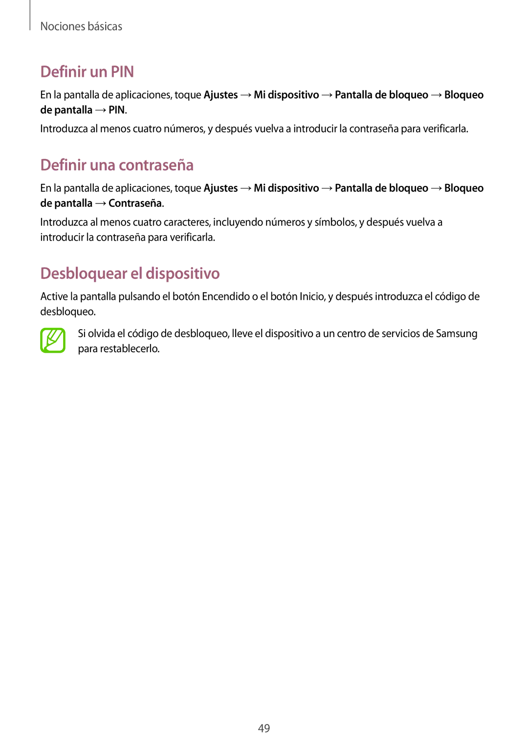 Samsung GT-I9515ZSAPHE, GT-I9515ZWAXEO, GT-I9515DKYDBT Definir un PIN, Definir una contraseña, Desbloquear el dispositivo 