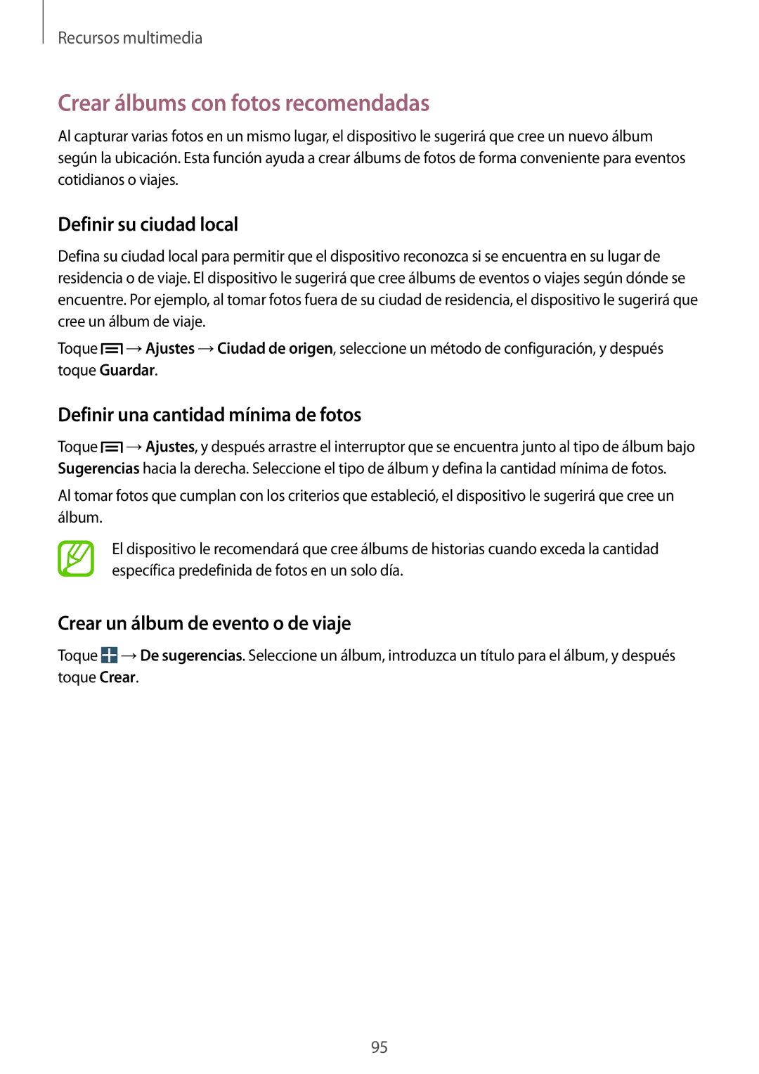 Samsung GT-I9515ZWAXEO Crear álbums con fotos recomendadas, Definir su ciudad local, Definir una cantidad mínima de fotos 