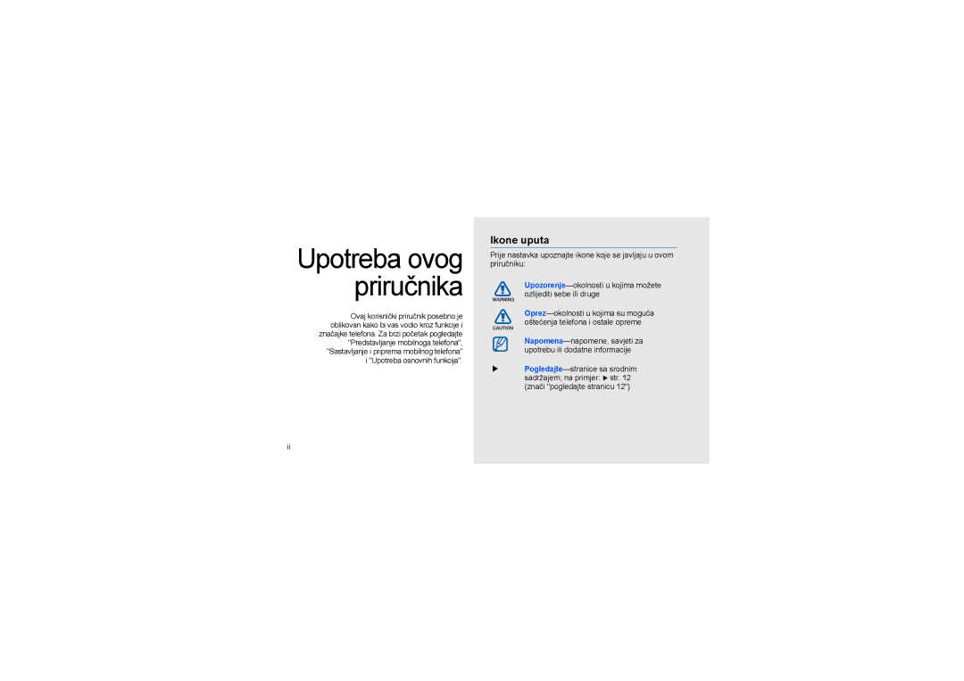 Samsung GT-M5650VBACRG, GT-M5650IKACRG, GT-M5650IKAABS manual Upotreba ovog priručnika, Ikone uputa 