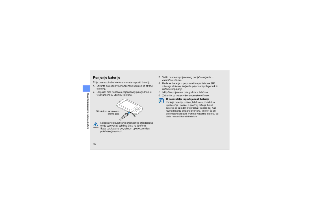 Samsung GT-M5650IKAABS, GT-M5650IKACRG, GT-M5650VBACRG manual Punjenje baterije, Pokazatelju ispražnjenosti baterije 