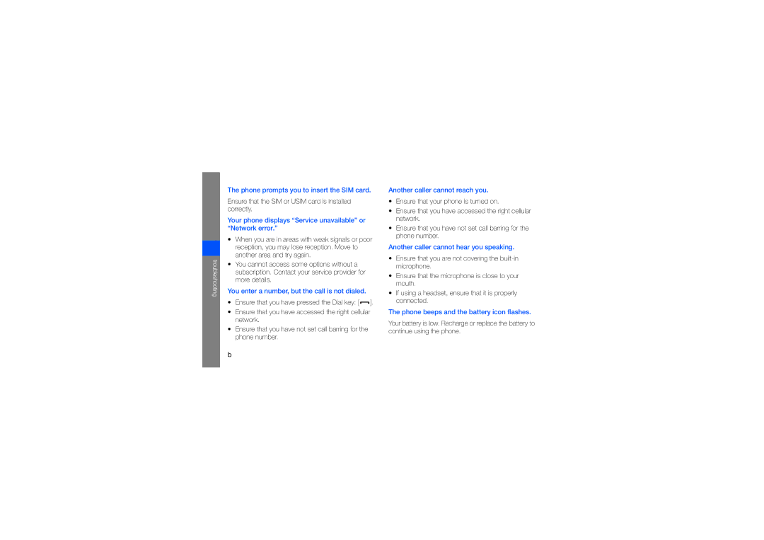 Samsung GT-M5650VBAARB, GT-M5650VBAMED, GT-M5650VBAXSG manual Ensure that the SIM or Usim card is installed correctly 