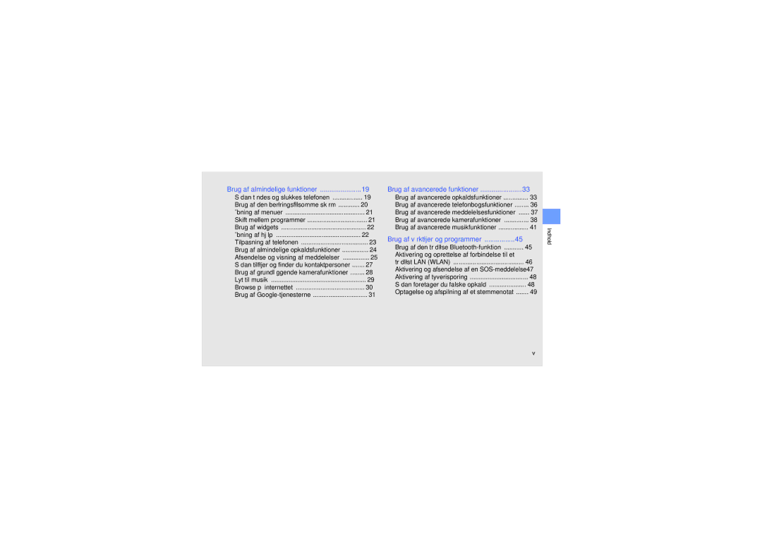 Samsung GT-M5650VBANEE, GT-M5650VBANCM, GT-M5650VBAXEE manual Brug af almindelige funktioner, Brug af avancerede funktioner 