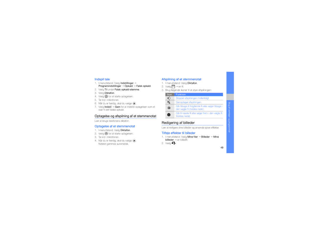 Samsung GT-M5650VBANEE, GT-M5650VBANCM, GT-M5650VBAXEE Optagelse og afspilning af et stemmenotat, Redigering af billeder 