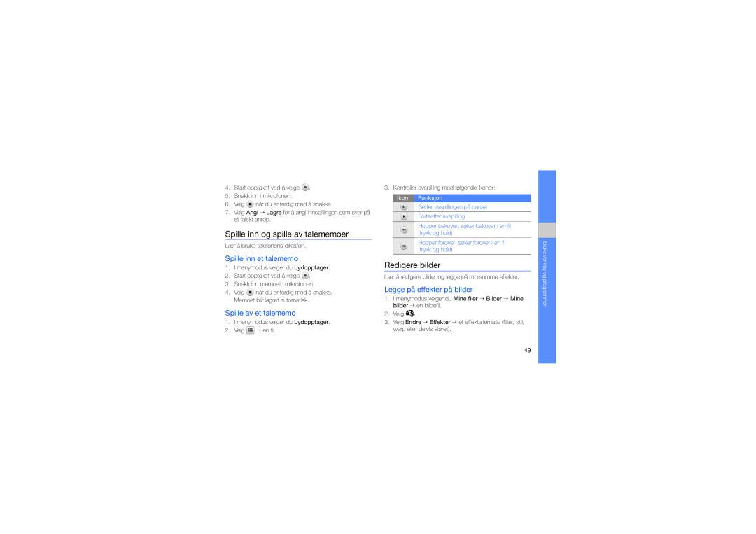 Samsung GT-M5650VBANEE Spille inn og spille av talememoer, Redigere bilder, Spille inn et talememo, Spille av et talememo 
