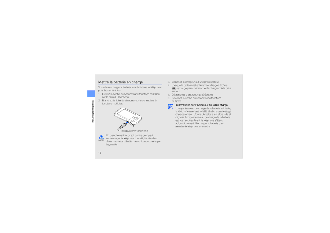 Samsung GT-M5650VBAXEF, GT-M5650IKAXEF, GT-M5650XKMSFR manual Mettre la batterie en charge 