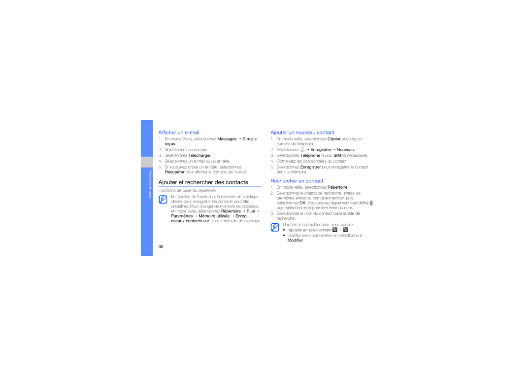 Samsung GT-M5650VBAXEF, GT-M5650IKAXEF Ajouter et rechercher des contacts, Afficher un e-mail, Ajouter un nouveau contact 