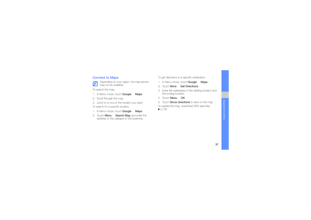 Samsung GT-M7603RKAPCL, SWG-M7603RKPCL manual Connect to Maps 