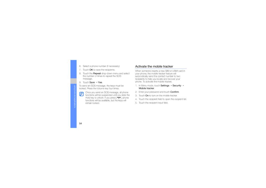 Samsung SWG-M7603RKPCL, GT-M7603RKAPCL manual Activate the mobile tracker 