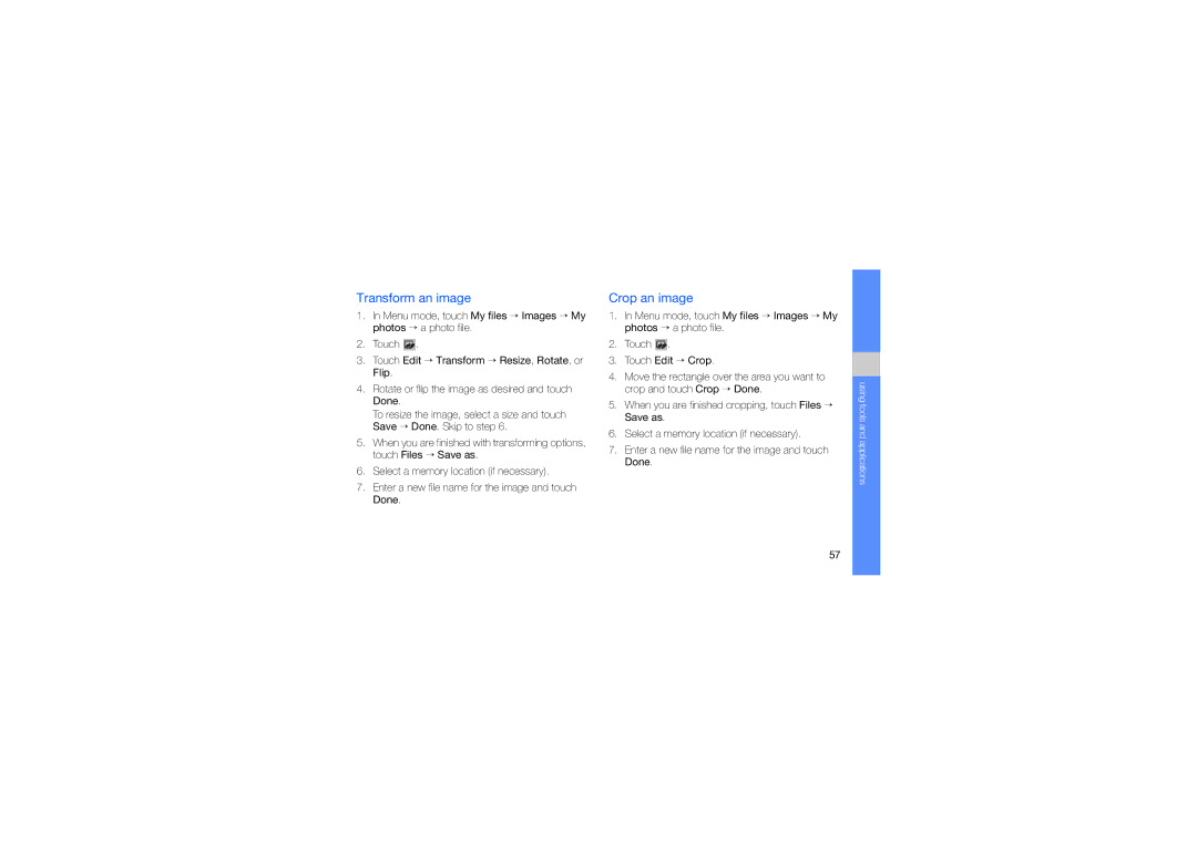 Samsung GT-M7603RKAPCL, SWG-M7603RKPCL manual Transform an image, Crop an image 