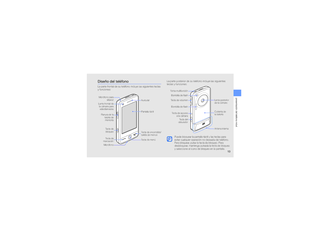 Samsung GT-M8910UIAFOP, GT-M8910MKAFOP, GT-M8910MKAMAT, GT-M8910OSAFOP manual Diseño del teléfono 