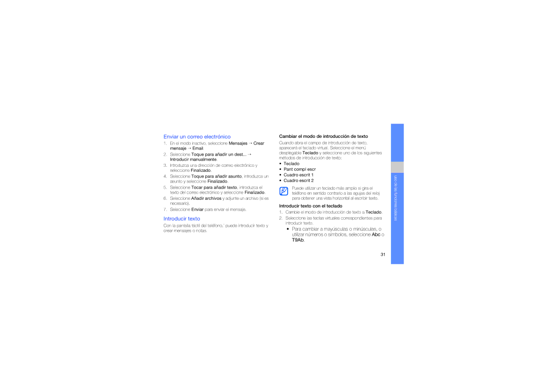 Samsung GT-M8910MKAMAT, GT-M8910MKAFOP, GT-M8910OSAFOP, GT-M8910UIAFOP manual Enviar un correo electrónico, Introducir texto 