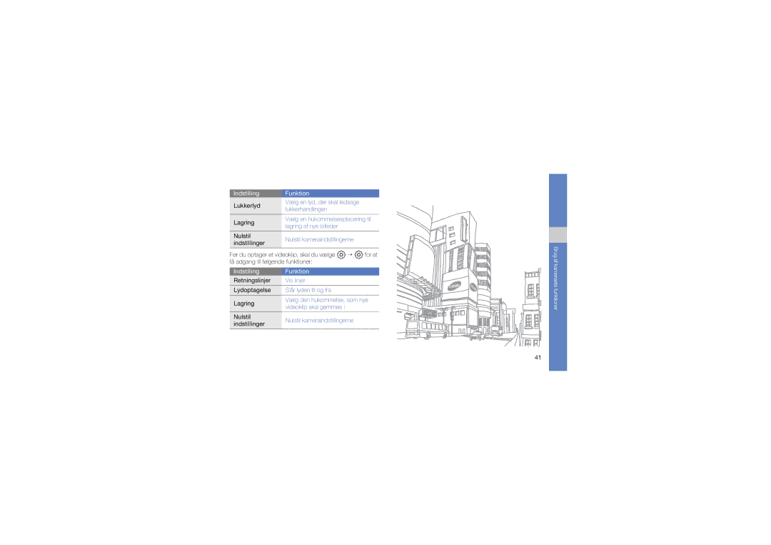 Samsung GT-M8910MKAXEE manual Lukkerlyd, Lagring, Nulstil, Retningslinjer, Lydoptagelse, Indstillinger 