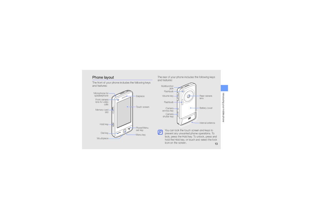 Samsung GT-M8910MKAEUR, GT-M8910OSADBT, GT-M8910MKATUR, GT-M8910MKADBT, GT-M8910MKAFOP manual Phone layout, Icon on the screen 