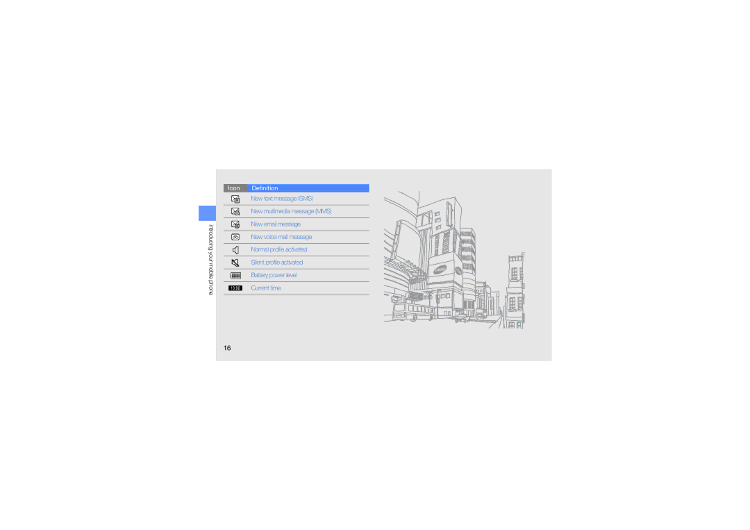 Samsung GT-M8910OSADBT, GT-M8910MKATUR, GT-M8910MKADBT, GT-M8910MKAFOP, GT-M8910MKAMAT, GT-M8910OSAFOP manual Icon Definition 