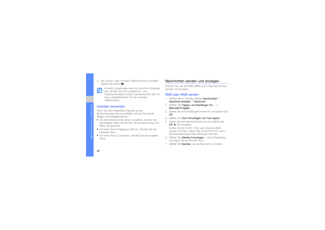 Samsung GT-M8910MKADBT, GT-M8910OSADBT manual Nachrichten senden und anzeigen, Headset verwenden, SMS oder MMS senden 