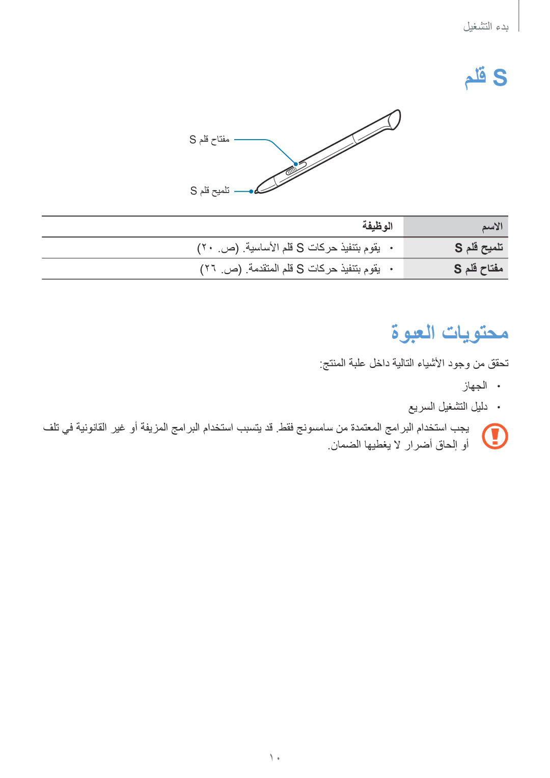 Samsung GT-N5100NKAKSA, GT-N5100ZWAKSA manual ملق S, ةوبعلا تايوتحم 