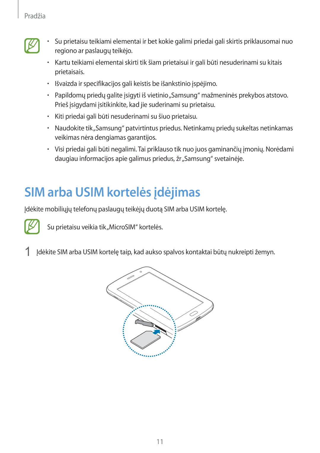 Samsung GT-N5100NKASEB, GT-N5100ZWASEB manual SIM arba Usim kortelės įdėjimas 