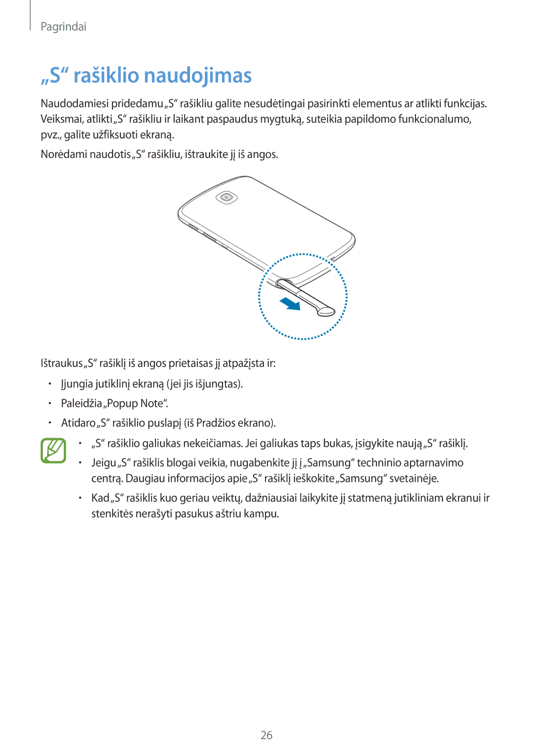 Samsung GT-N5100ZWASEB, GT-N5100NKASEB manual „S rašiklio naudojimas 