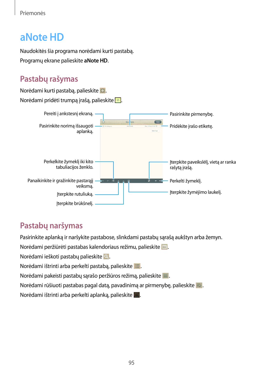 Samsung GT-N5100NKASEB, GT-N5100ZWASEB manual ANote HD, Pastabų rašymas 