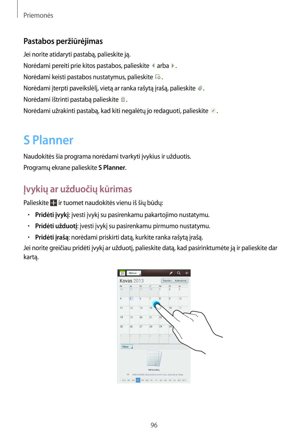 Samsung GT-N5100ZWASEB, GT-N5100NKASEB manual Planner, Įvykių ar užduočių kūrimas 