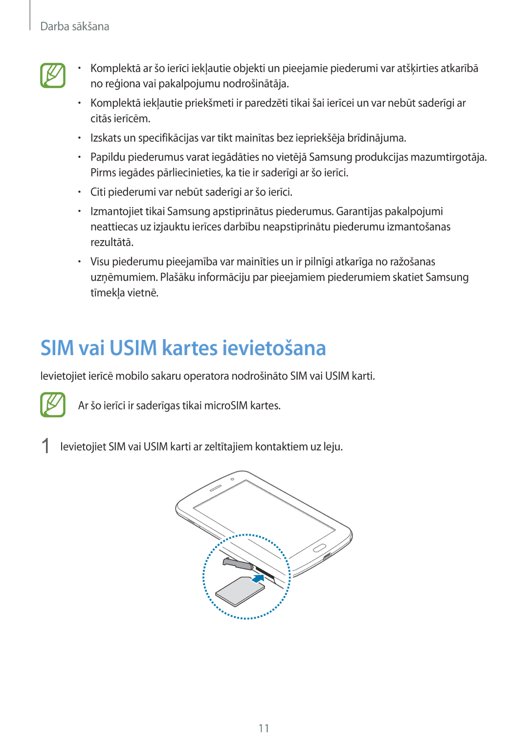 Samsung GT-N5100NKASEB, GT-N5100ZWASEB manual SIM vai Usim kartes ievietošana 