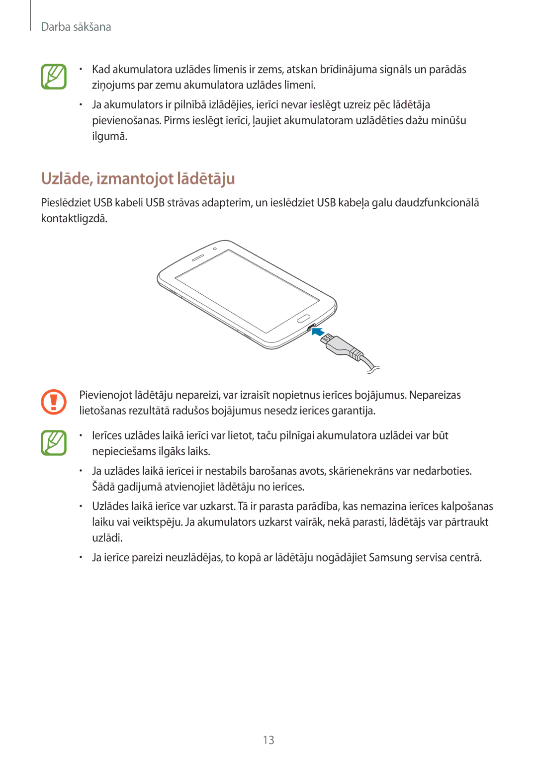 Samsung GT-N5100NKASEB, GT-N5100ZWASEB manual Uzlāde, izmantojot lādētāju 