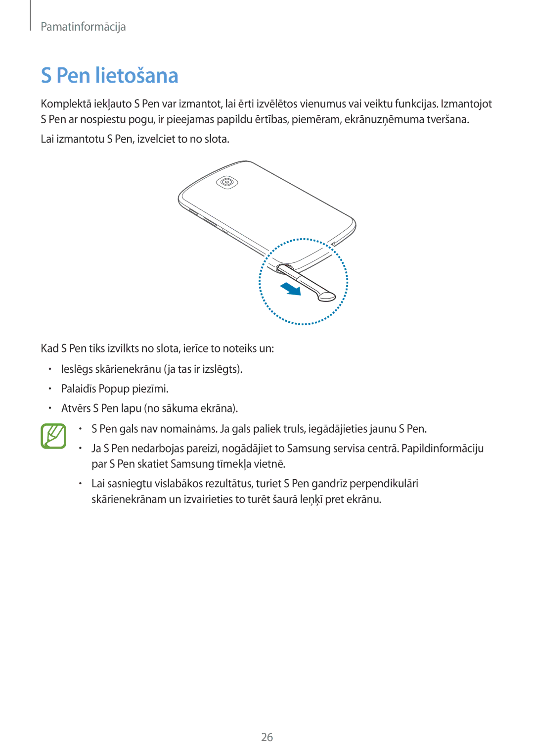 Samsung GT-N5100ZWASEB, GT-N5100NKASEB manual Pen lietošana 