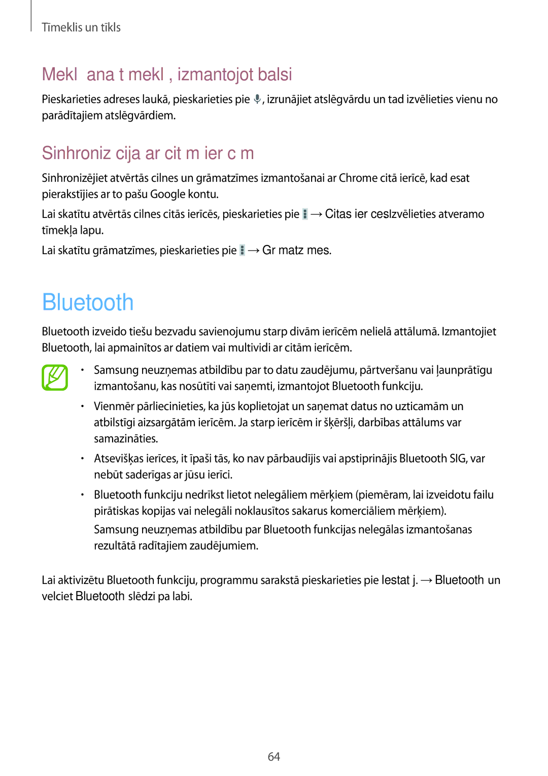 Samsung GT-N5100ZWASEB, GT-N5100NKASEB manual Bluetooth, Sinhronizācija ar citām ierīcēm 