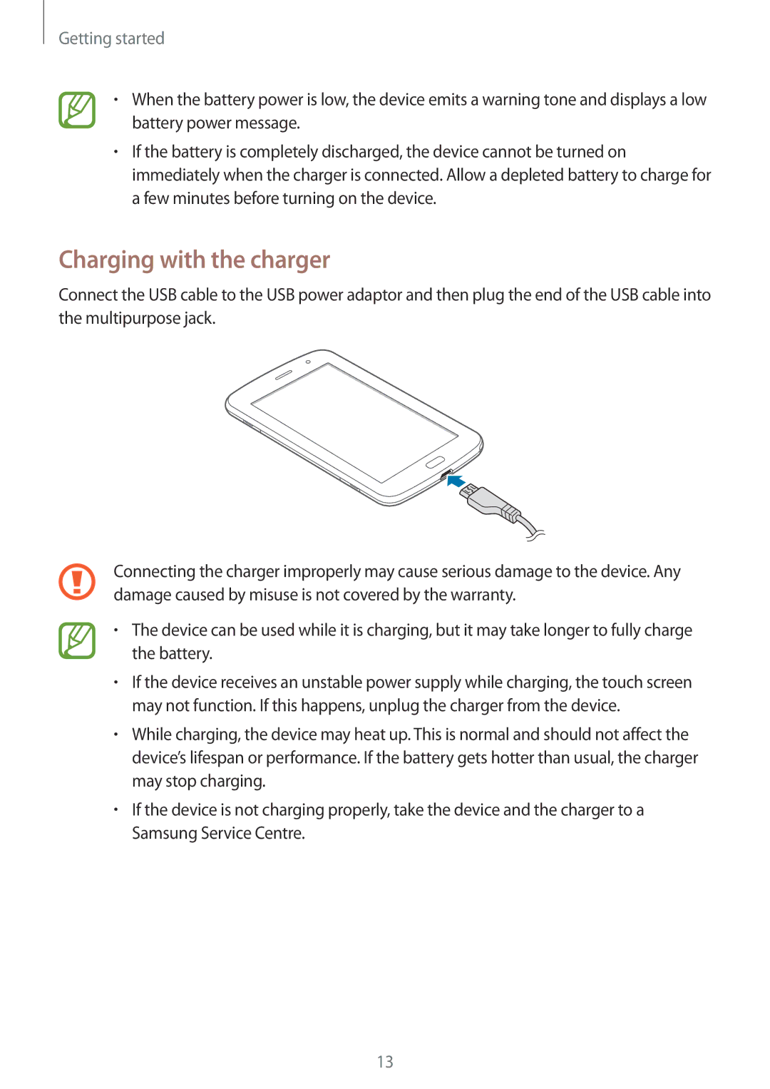 Samsung GT-N5100ZWABGL, GT-N5100ZWAXEF, GT-N5100ZWAXEO, GT-N5100ZWATIM, GT-N5100ZWAITV manual Charging with the charger 