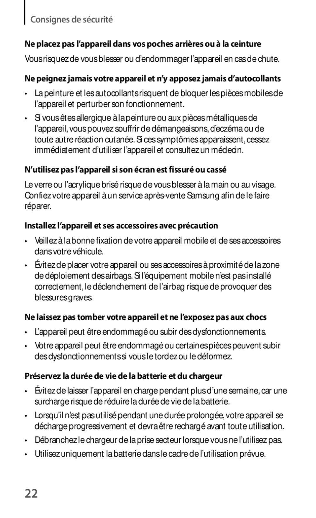 Samsung GT-N5100ZWAXEF manual ’utilisez pas l’appareil si son écran est fissuré ou cassé 