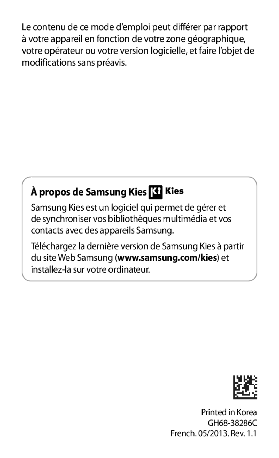 Samsung GT-N5100ZWAXEF manual Propos de Samsung Kies 