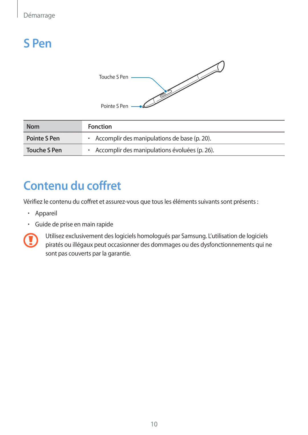 Samsung GT-N5100ZWAXEF manual Pen, Contenu du coffret 