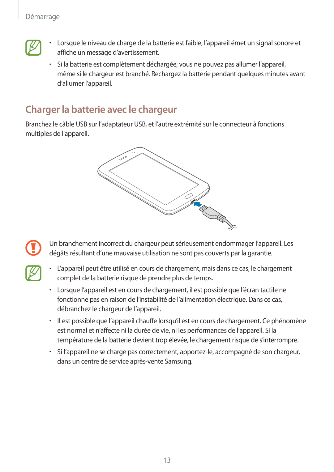 Samsung GT-N5100ZWAXEF manual Charger la batterie avec le chargeur 