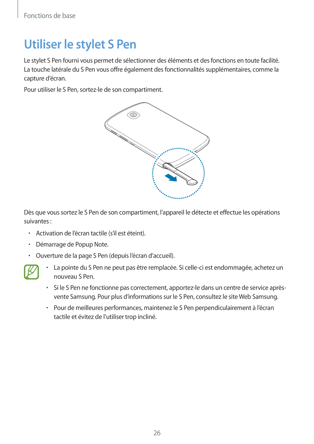 Samsung GT-N5100ZWAXEF manual Utiliser le stylet S Pen 