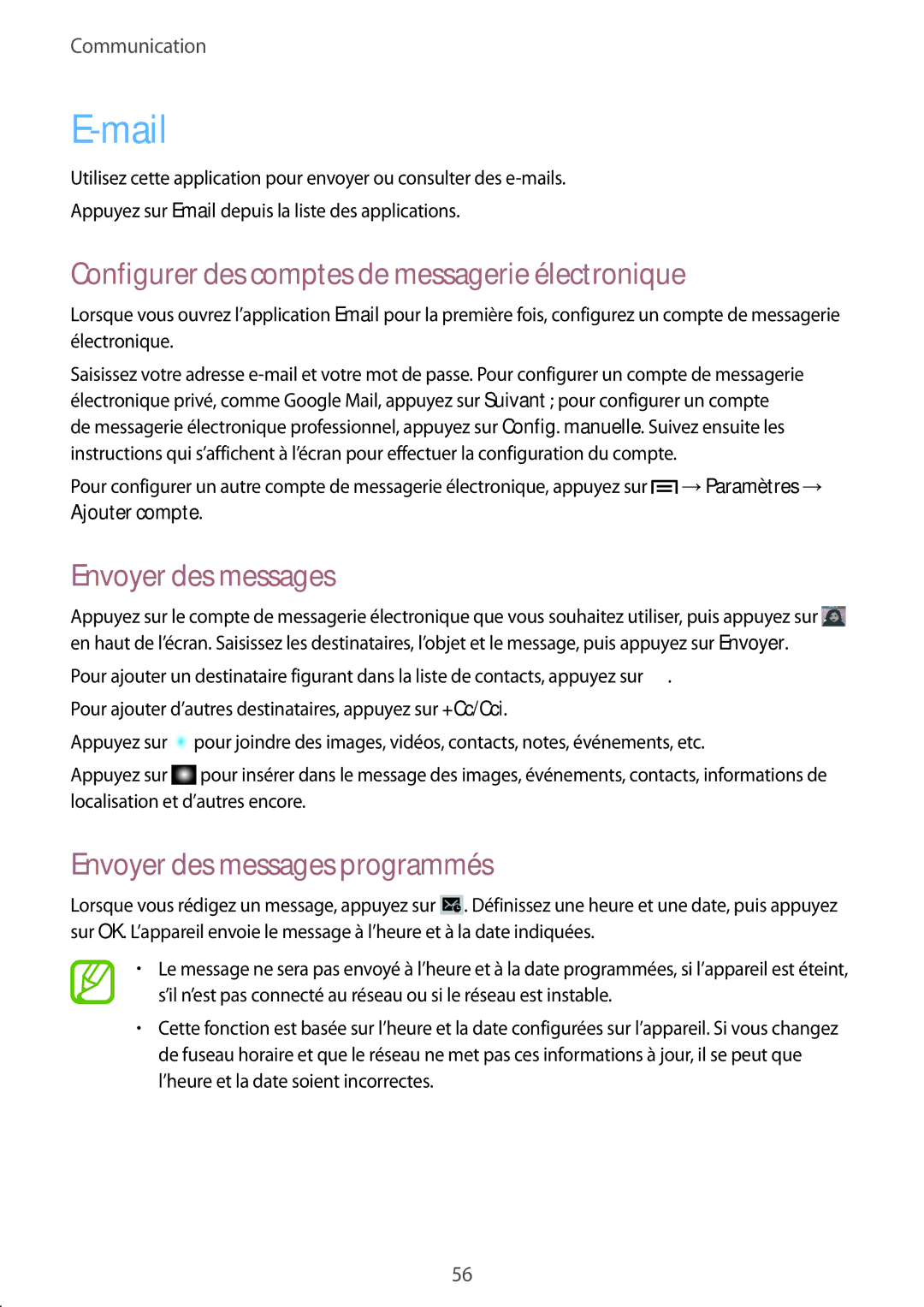 Samsung GT-N5100ZWAXEF manual Mail, Configurer des comptes de messagerie électronique 