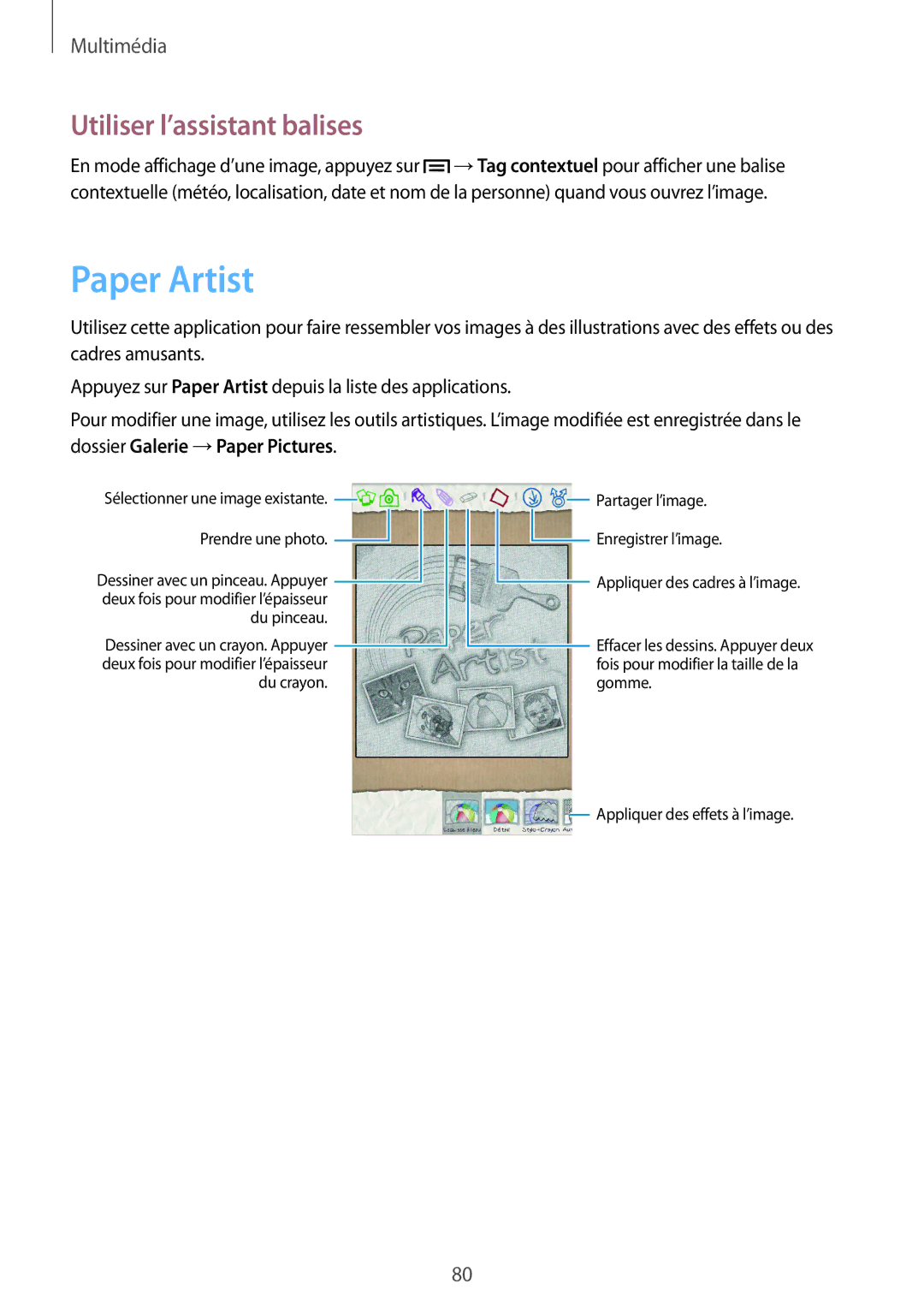 Samsung GT-N5100ZWAXEF manual Paper Artist, Utiliser l’assistant balises 