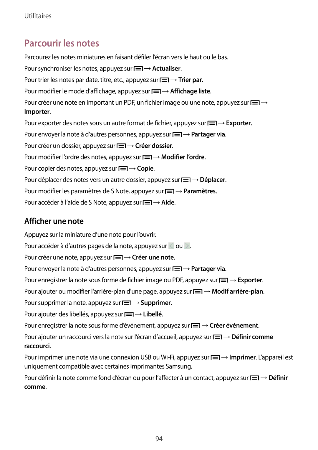 Samsung GT-N5100ZWAXEF manual Parcourir les notes, Afficher une note 