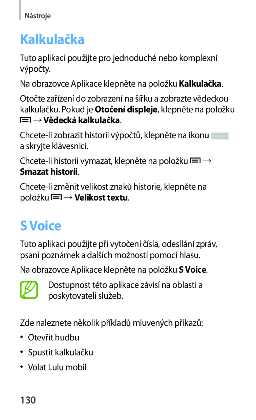 Samsung GT-N5100NKAATO, GT-N5100ZWAXSK, GT-N5100ZWAXEZ manual Kalkulačka, Voice, 130 