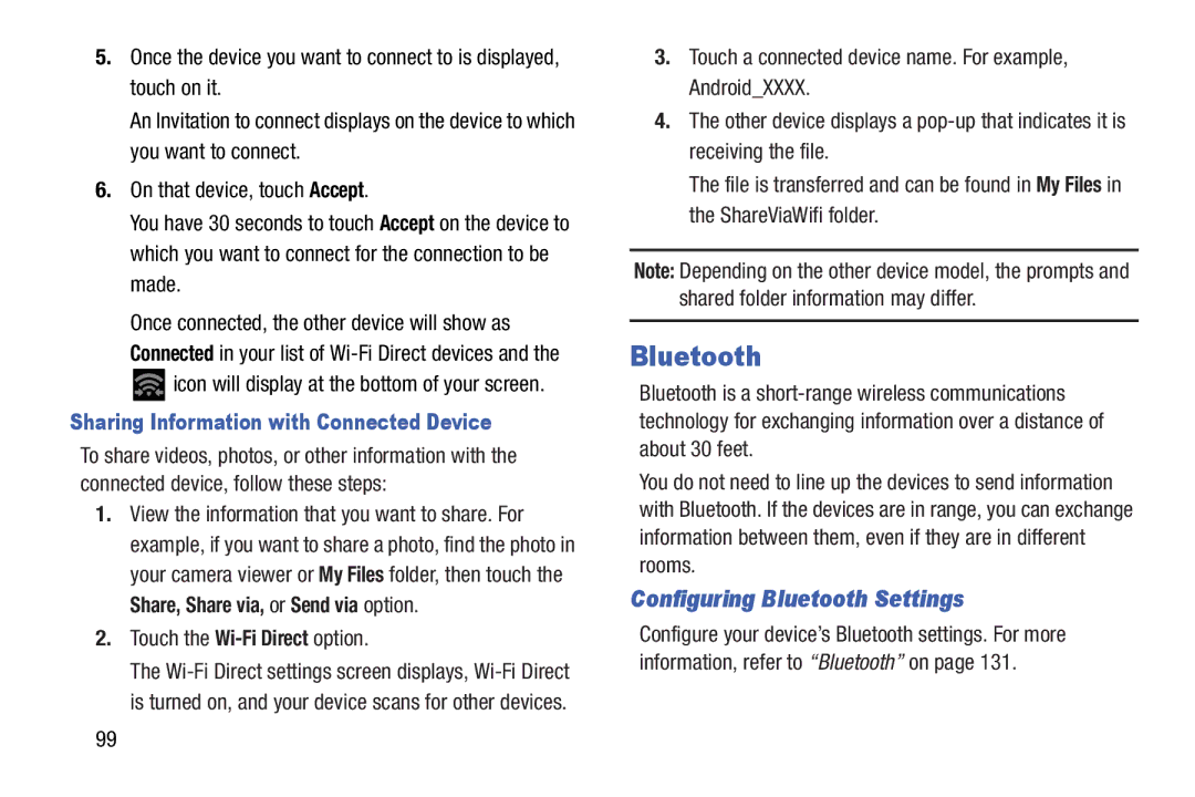 Samsung GT-N5110 user manual Configuring Bluetooth Settings, Sharing Information with Connected Device 