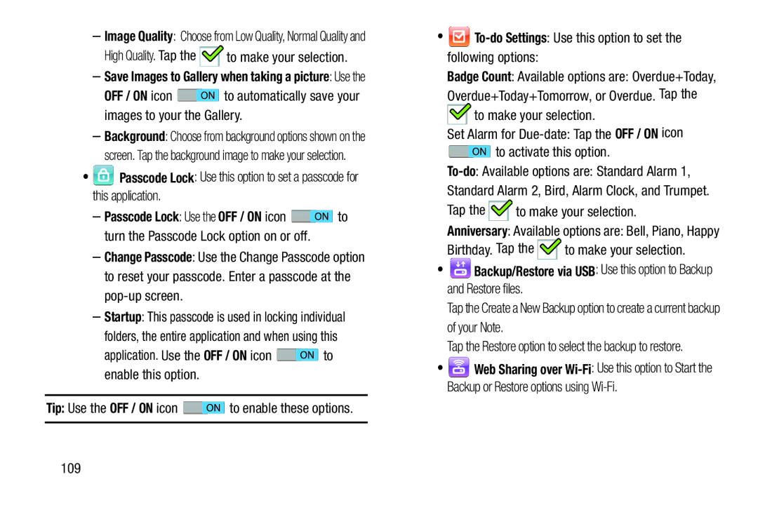 Samsung GT-N5110 user manual High Quality. Tap the to make your selection, Birthday. Tap the to make your selection, 109 