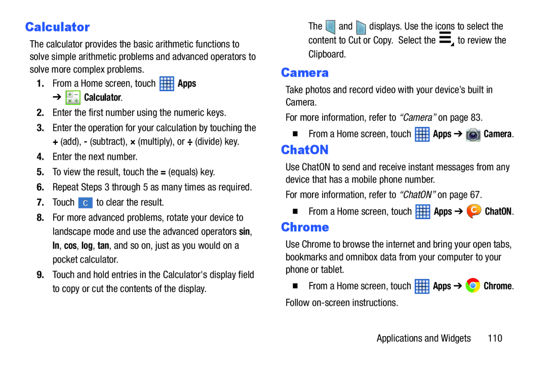 Samsung GT-N5110 user manual Calculator, Chrome 