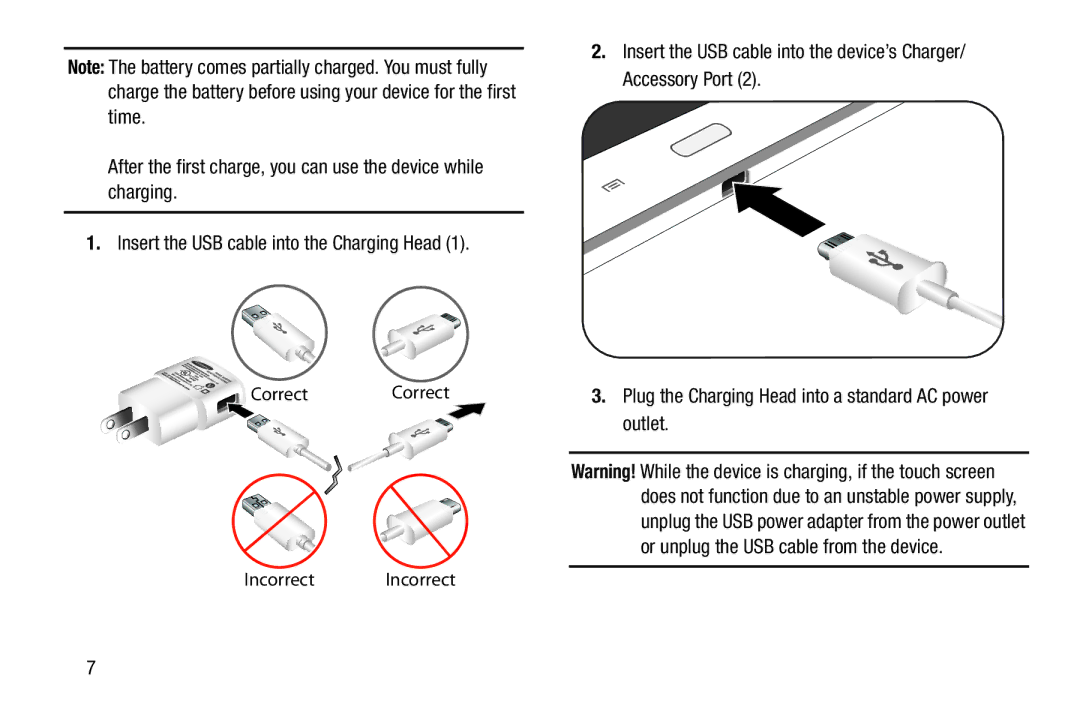 Samsung GT-N5110 user manual Plug the Charging Head into a standard AC power outlet 