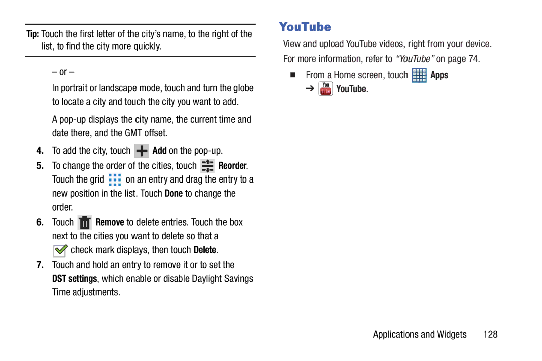 Samsung GT-N5110 user manual To change the order of the cities, touch Reorder 