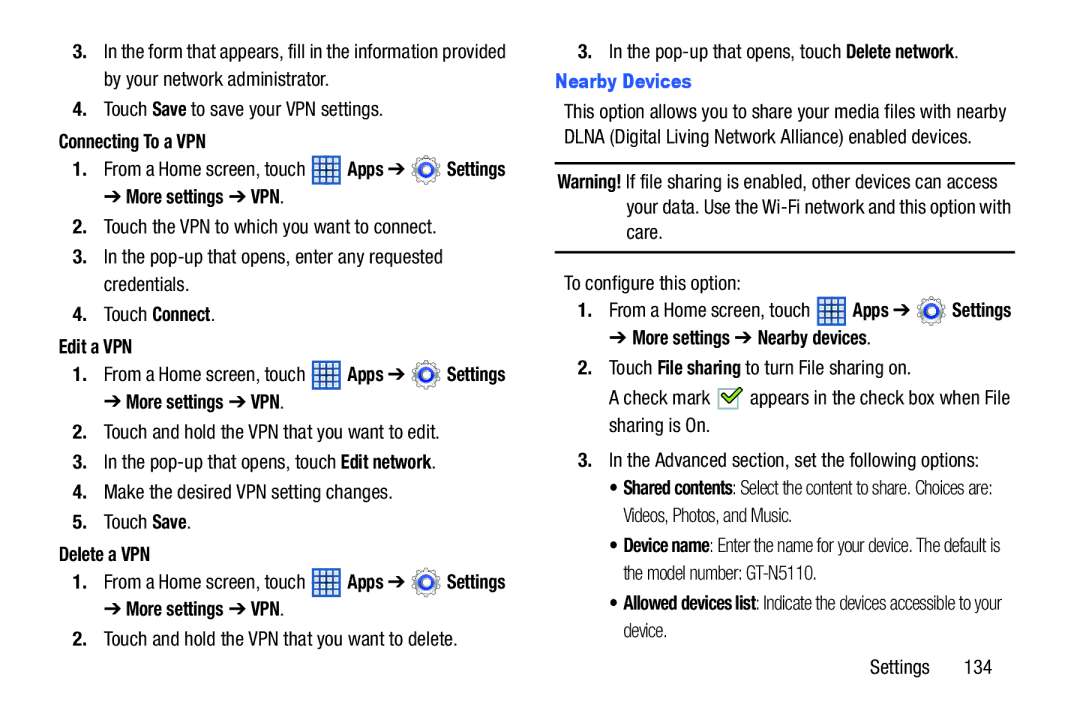 Samsung GT-N5110 user manual Nearby Devices 