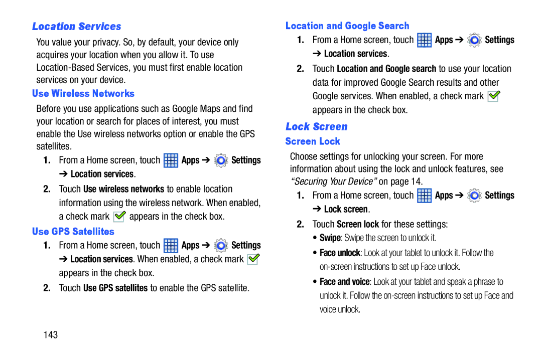 Samsung GT-N5110 user manual Location Services, Lock Screen 