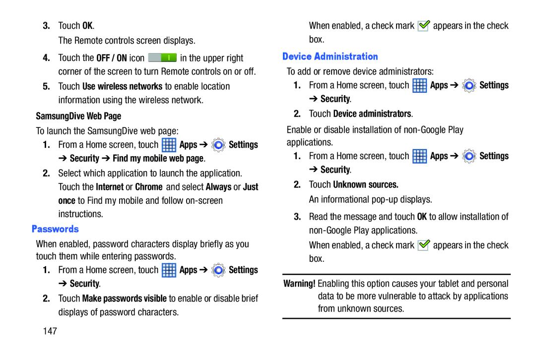 Samsung GT-N5110 user manual Device Administration, Passwords 